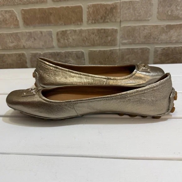 Coach Vernon Ballet Flats Gold Metallic Leather Size 9 Signature Logo Plate - Picture 5 of 9